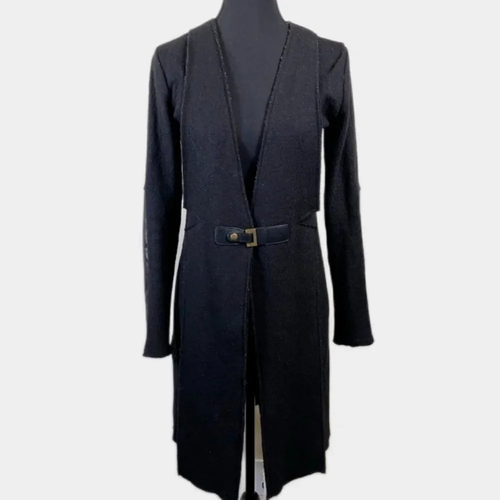Rebecca King Long Line Cardigan Faux Leather Sleeve